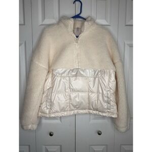 Fabletics Jacket Nelly Mixed Media Half Zip Ivory Sherpa Puffer Pullover Sz M